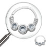 SEPTUM 8MM ARGOLLITA TRES CIRCULOS EN LINEA C/ CUBIC Y SIMIL RESORTE A LOS COSTADOS DE NARIZ U OREJA PIERCING