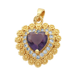 DORADO VIOLETA DIJES CORAZON Y ESPADA CON CUBIC PARA COMPARTIR DIJE