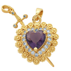 DORADO VIOLETA DIJES CORAZON Y ESPADA CON CUBIC PARA COMPARTIR DIJE