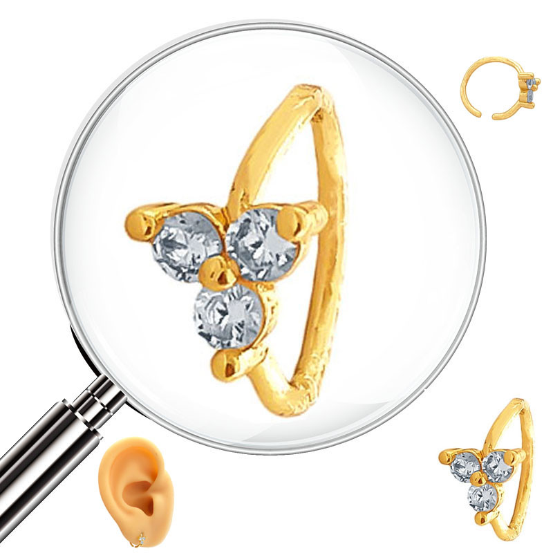 DORADO SEPTUM 8MM ARGOLLITA TRES CIRCULOS CUBIC EN TRIANGULO DE NARIZ U OREJA PIERCING