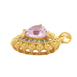 DORADO ROSA CRISTAL DIJES CORAZON Y ESPADA CON CUBIC PARA COMPARTIR DIJE