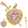 DORADO ROSA CRISTAL DIJES CORAZON Y ESPADA CON CUBIC PARA COMPARTIR DIJE