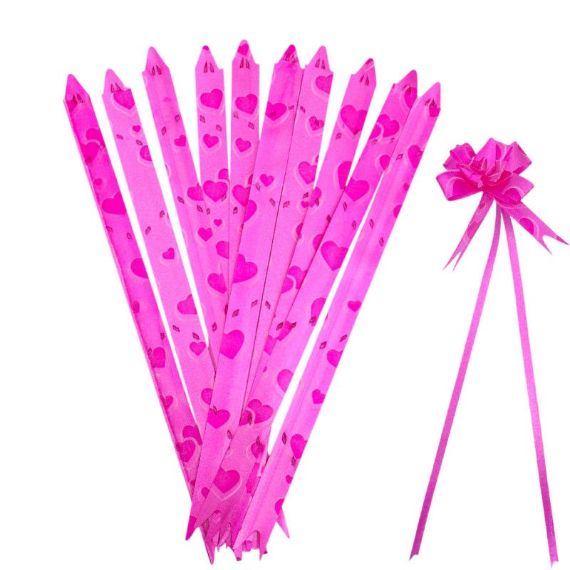 ROSA CORAZONES 12*210MM PAQUETE x10 UNIDADES MOÑO DE REGALO