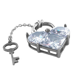 CANDADO CORAZON DE CUBIC ZIRCON FACETADO C/ LLAVE Y CORAZON LISO 45+5CM COLLAR