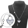 CANDADO CORAZON DE CUBIC ZIRCON FACETADO C/ LLAVE Y CORAZON LISO 45+5CM COLLAR