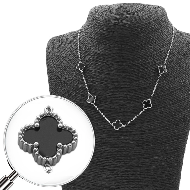 NEGRO CINCO FLORES TREBOL TIPO VAN CLEEF 40+5CM COLLAR