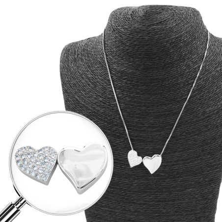 DOS CORAZONES UNO LISO CHANFLE Y OTRO C/ MUCHOS CUBIC CADENA VENECIANA 45+5CM COLLAR