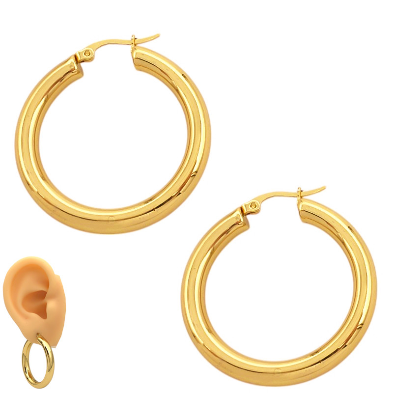 DORADO 35MM*5MM GROSOR EXTRA GRUESAS ARGOLLAS CUBANAS CIERRE ITALIANO ARO