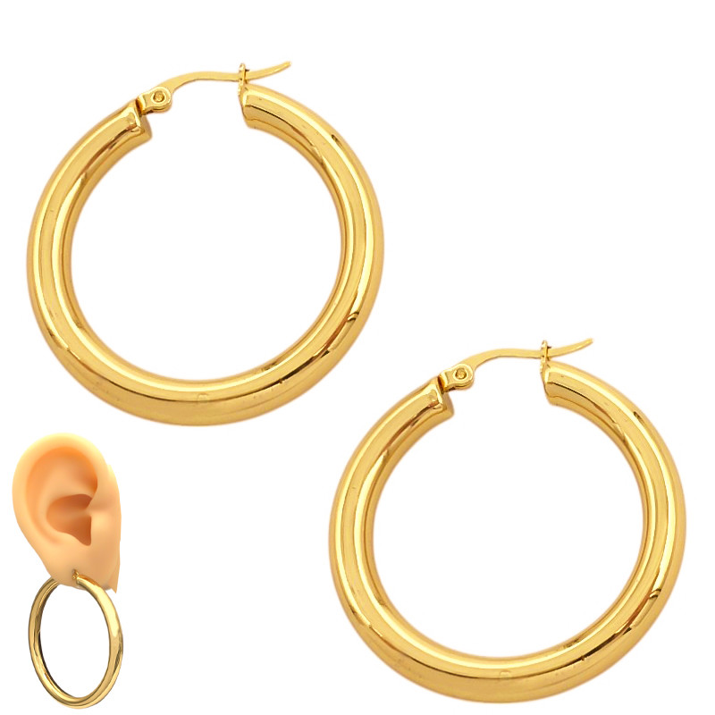 DORADO 50MM*5MM GROSOR EXTRA GRUESAS ARGOLLAS CUBANAS CIERRE ITALIANO ARO