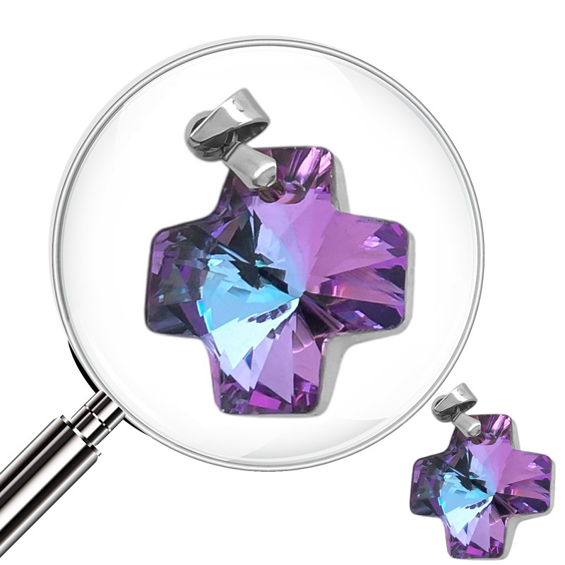 LILA / AZUL TORNASOLADO CRISTAL AB 18MM CRUZ EQUILIBRIO FACETADO DIJE