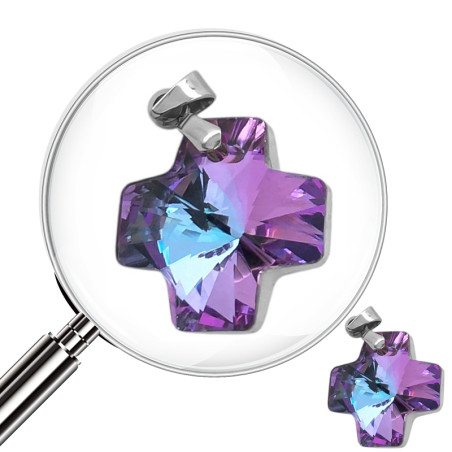 LILA / AZUL TORNASOLADO CRISTAL AB 18MM CRUZ EQUILIBRIO FACETADO DIJE