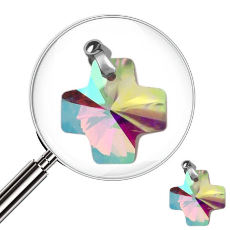 PLATEADO TORNASOLADO CRISTAL AB 18MM CRUZ EQUILIBRIO FACETADO DIJE