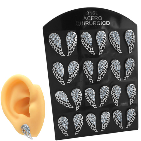 BLISTER x12 PARES ALAS MITAD CALADAS MITAD C/ STRASS AROS