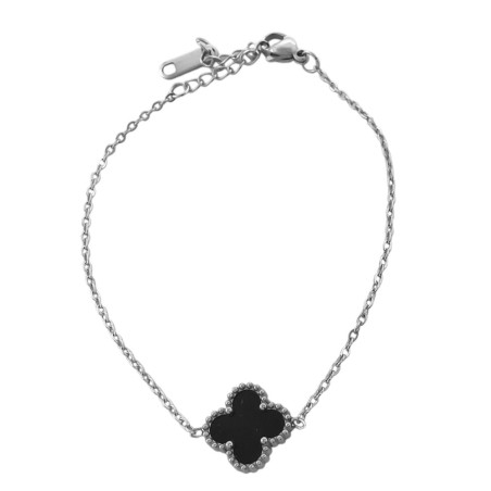 NEGRO UNA FLOR TREBOL TIPO VAN CLEEF 18+3CM PULSERA