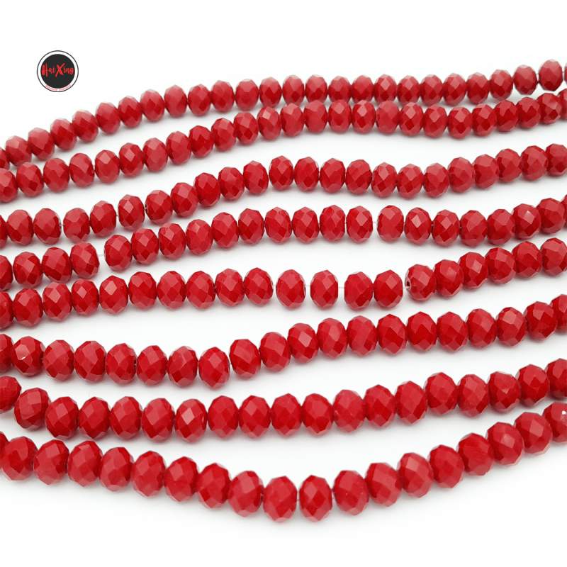 6 MM ROJO PLENO CUENTA FACETADA PERFORADA VIDRIO TIRA