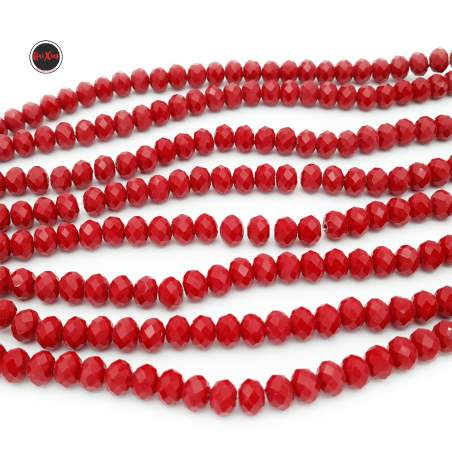 6 MM ROJO PLENO CUENTA FACETADA PERFORADA VIDRIO TIRA