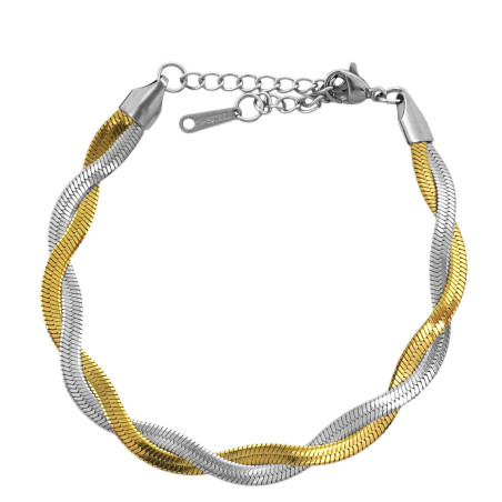DORADO UNA CINTA PLANA Y OTRA ACERO TRENZADA 6MM - 17+5CM PULSERA