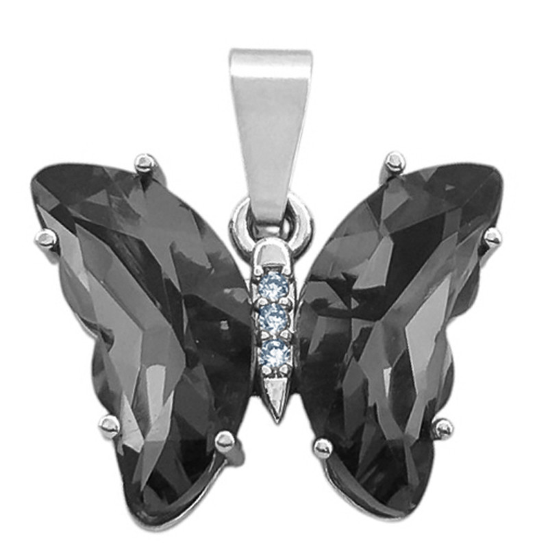 FUME GRIS CRISTAL FACETADO MARIPOSA Y CENTRO DE STRASS CRISTAL DIJE