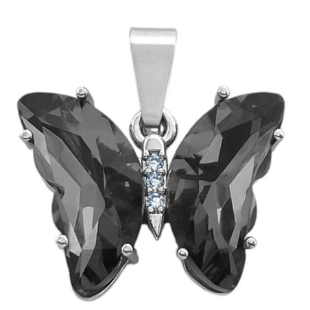FUME GRIS CRISTAL FACETADO MARIPOSA Y CENTRO DE STRASS CRISTAL DIJE