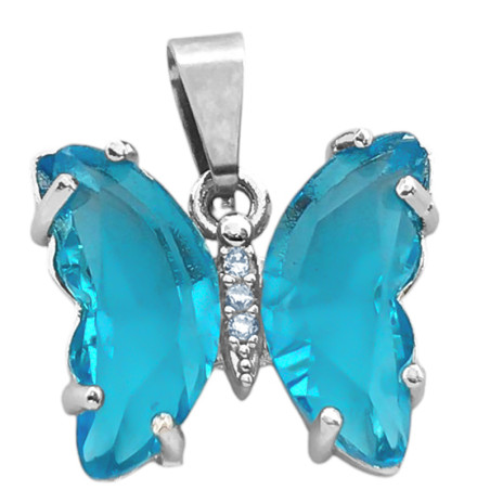 CELESTE AGUAMARINA FACETADO MARIPOSA Y CENTRO DE STRASS CRISTAL DIJE