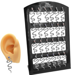 MEDIO BLISTER X6 PARES SERPIENTES LARGAS C/ OJOS DE COLORES SURTIDOS DE STRAS AROS