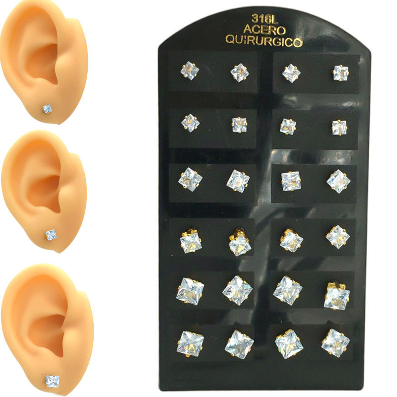 DORADO BLISTER x12 PARES CUADRADOS EN BASE 3 TAMAÑOS AROS