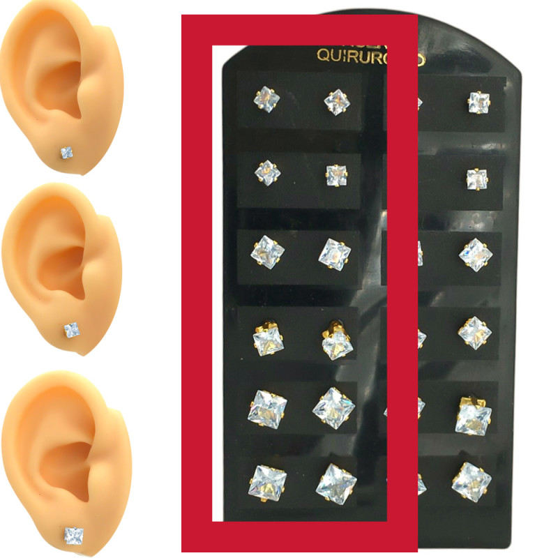 DORADO BLISTER x6 PARES CUADRADOS EN BASE 3 TAMAÑOS AROS