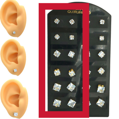 DORADO BLISTER x6 PARES CUADRADOS EN BASE 3 TAMAÑOS AROS