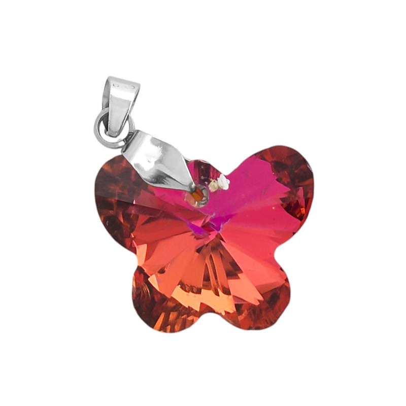 FUCSIA C/ NARANJA TORNASOLADO 18*15MM MARIPOSA DE CRISTAL FACETADO DIJE