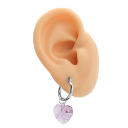 BLANCO EN PUNTA ROSA CRISTAL CORAZON 14MM FACETADO EN ARGOLLA 15MM ARO