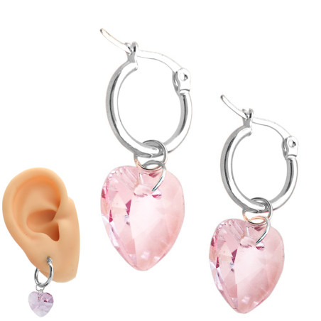 BLANCO EN PUNTA ROSA CRISTAL CORAZON 14MM FACETADO EN ARGOLLA 15MM ARO