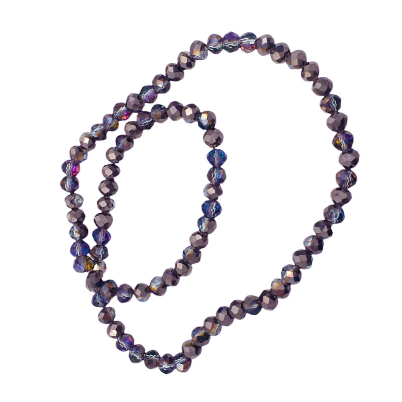 6MM FUME AMARRONADO TORNASOLADO C/ (VIOLETA - LILA Y DORADO) ELECTROPLATED CUENTA FACETADA PERFORADA VIDRIO TIRA