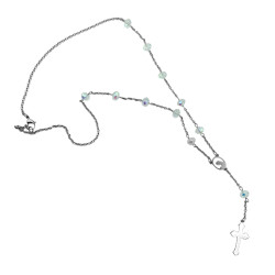 DENARIO 8MM C/ CUENTA CRISTAL AB TORNASOLADO CRUZ LISA Y CENTRO DE LA VIRGEN (UNISEX)