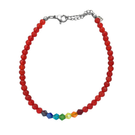 ROJO TRASLUCIDO SIETE CHAKRAS EN LINEA 19 + 4 CM PULSERA / TOBILLERA