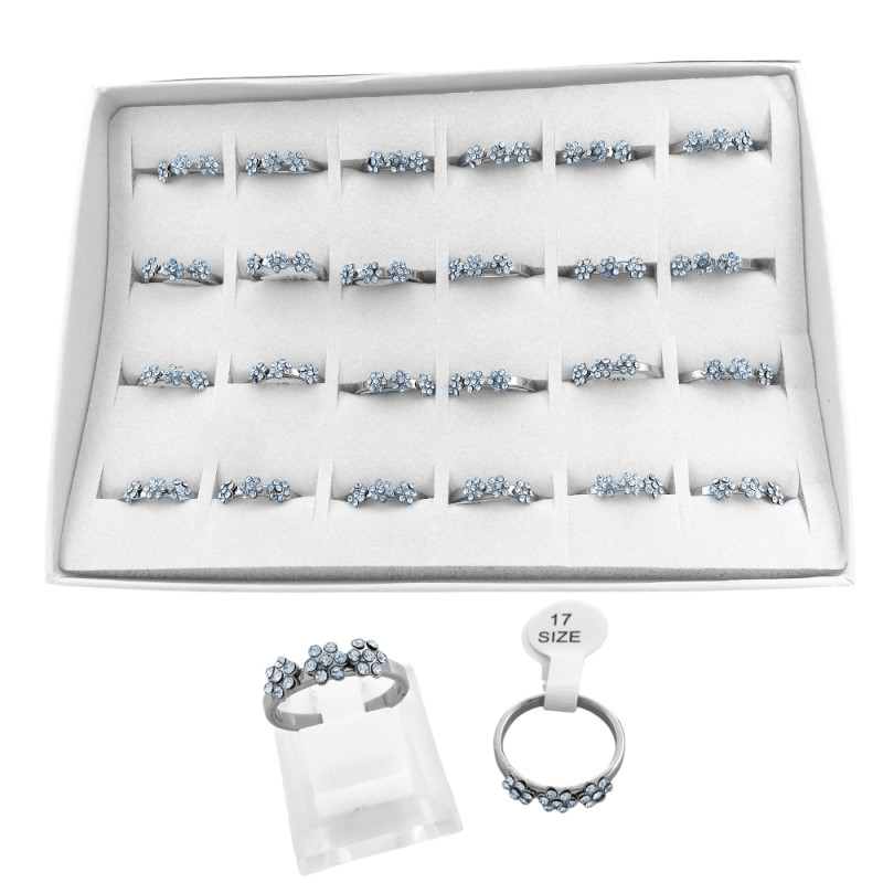 CAJA X24 UNIDADES TRES FLORES C/ 7 STRASS C/U ANILLO