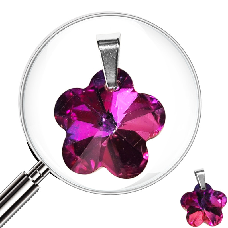 FUCSIA 13MM CRISTAL TORNASOLADO FACETADO FLOR DIJE