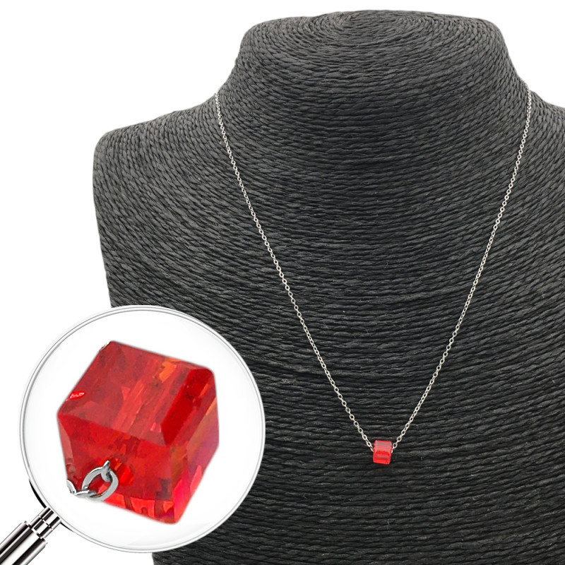 ROJO AB TORNASOLADO CUBO FACETADO 45CM COLLAR