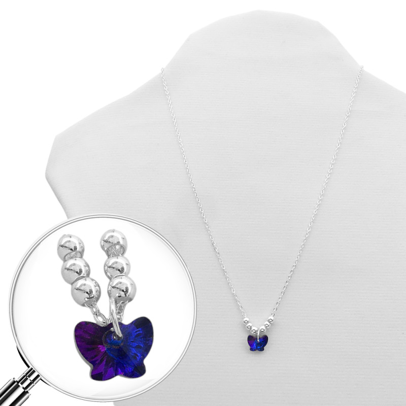 BLANCO MARIPOSA AZUL / VIOLETA TORNASOLADO Y SEIS BOLITAS 45CM COLLAR
