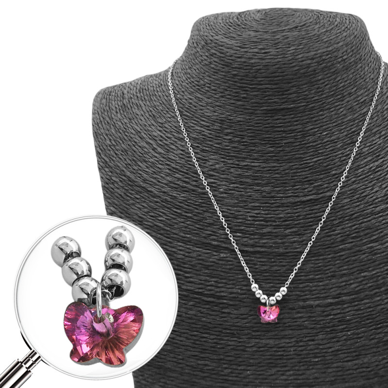 MARIPOSA FUCSIA TORNASOLADO Y SEIS BOLITAS 45CM COLLAR