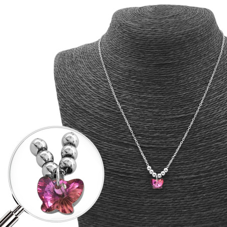 MARIPOSA FUCSIA TORNASOLADO Y SEIS BOLITAS 45CM COLLAR
