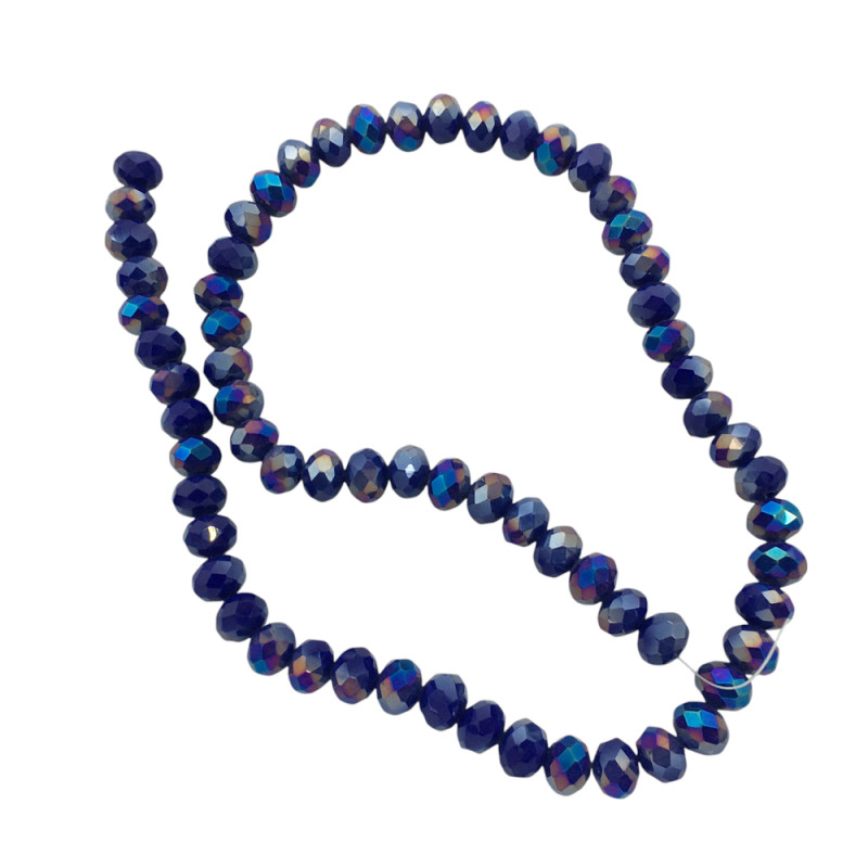 8MM AZUL OSCURO TRASLUCIDO AB CUENTA FACETADA PERFORADA VIDRIO TIRA