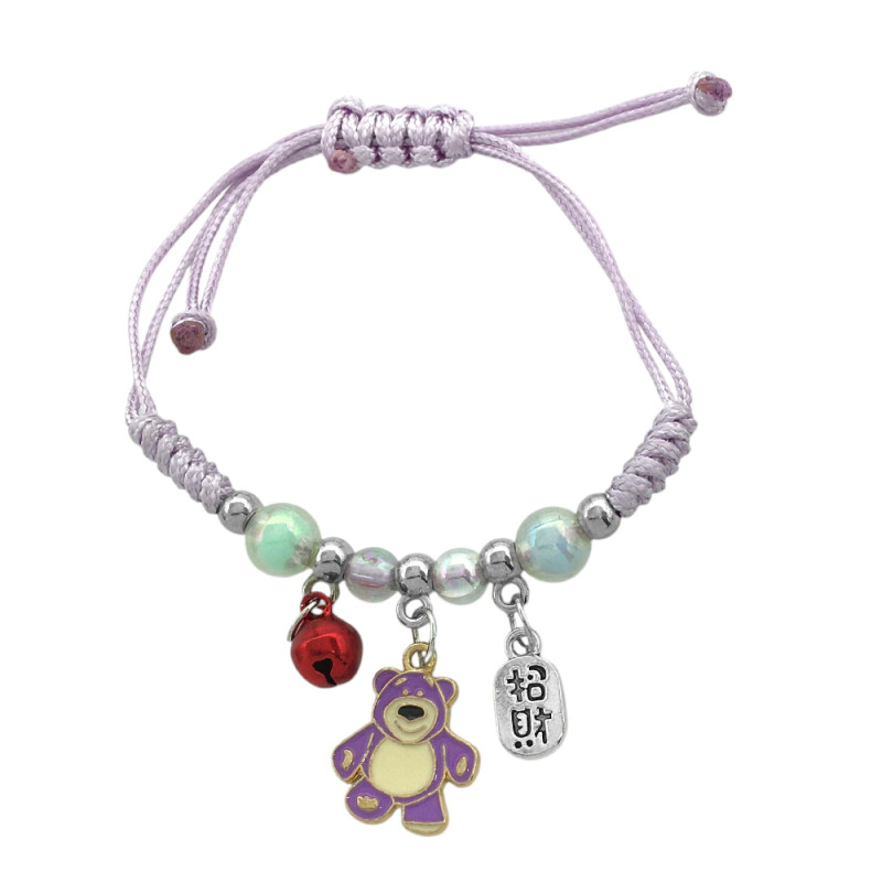 LILA INFANTIL C/ CUENTAS - BOLAS - CASCABEL - DIJE REGULABLE PULSERA / TOBILLERA