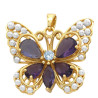 DORADO PREMIUM MARIPOSA PERLAS BLANCAS ENLAS ALAS Y CRISTAL VIOLETA DIJE