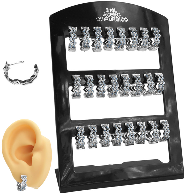 BLISTER X12 PARES ZIG ZAG DE CUBIC MICROPAVE EN BISAGRA DE 15MM ARO