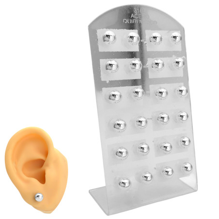 BLANCO BLISTER 6MM x12 PARES BOLITA ACERO BLANCO QUIRURGICO ARO