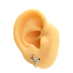 DORADO 1 PAR COLIBRI PICAFLOR C/ STRASS CRISTAL Y C/ FRUFRU COLOR ACERO ARO