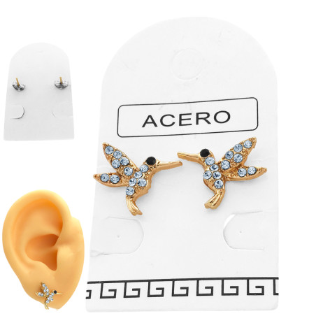 DORADO 1 PAR COLIBRI PICAFLOR C/ STRASS CRISTAL Y C/ FRUFRU COLOR ACERO ARO