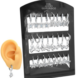 BLANCO MEDIO BLISTER X6 PARES MARIPOSA C/ CUBIC MICROPAVE 6 MODELOS DISTINTOS EN BISAGRA C/ STRASS 13MM ARO