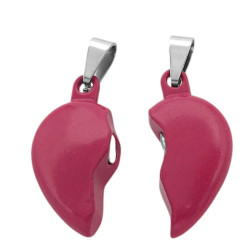 FUCSIA CORAZON 3D IMANTADO C/ DROPS PARA COMPARTIR COLLAR FANTASIA FINA DIJE
