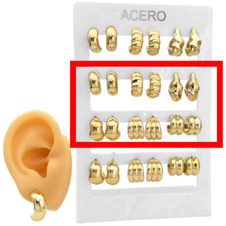 DORADO MEDIO BLISTER X6 PARES CURVOS ABIERTOS 6 MODELOS FANTASIA FINA AROS